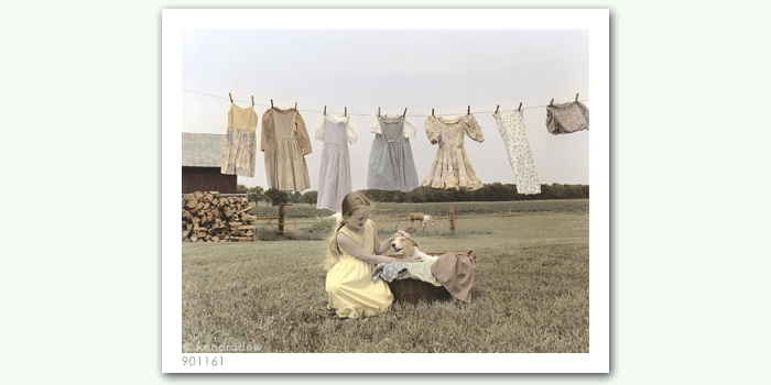 photograph of girl and clothesline