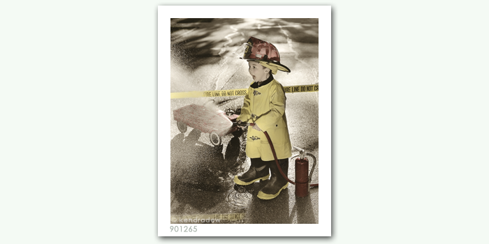photograph of boy as firefighter