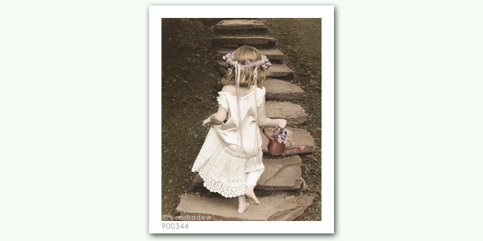 photograph of girl in dress climbing steps