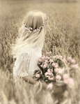 photograph of girl and flowers